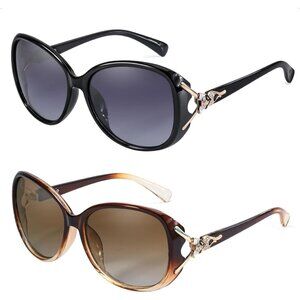 Women 2pcs Black/Grey+brown/Brown Trendy Polarized Oversized Big Sunglasses